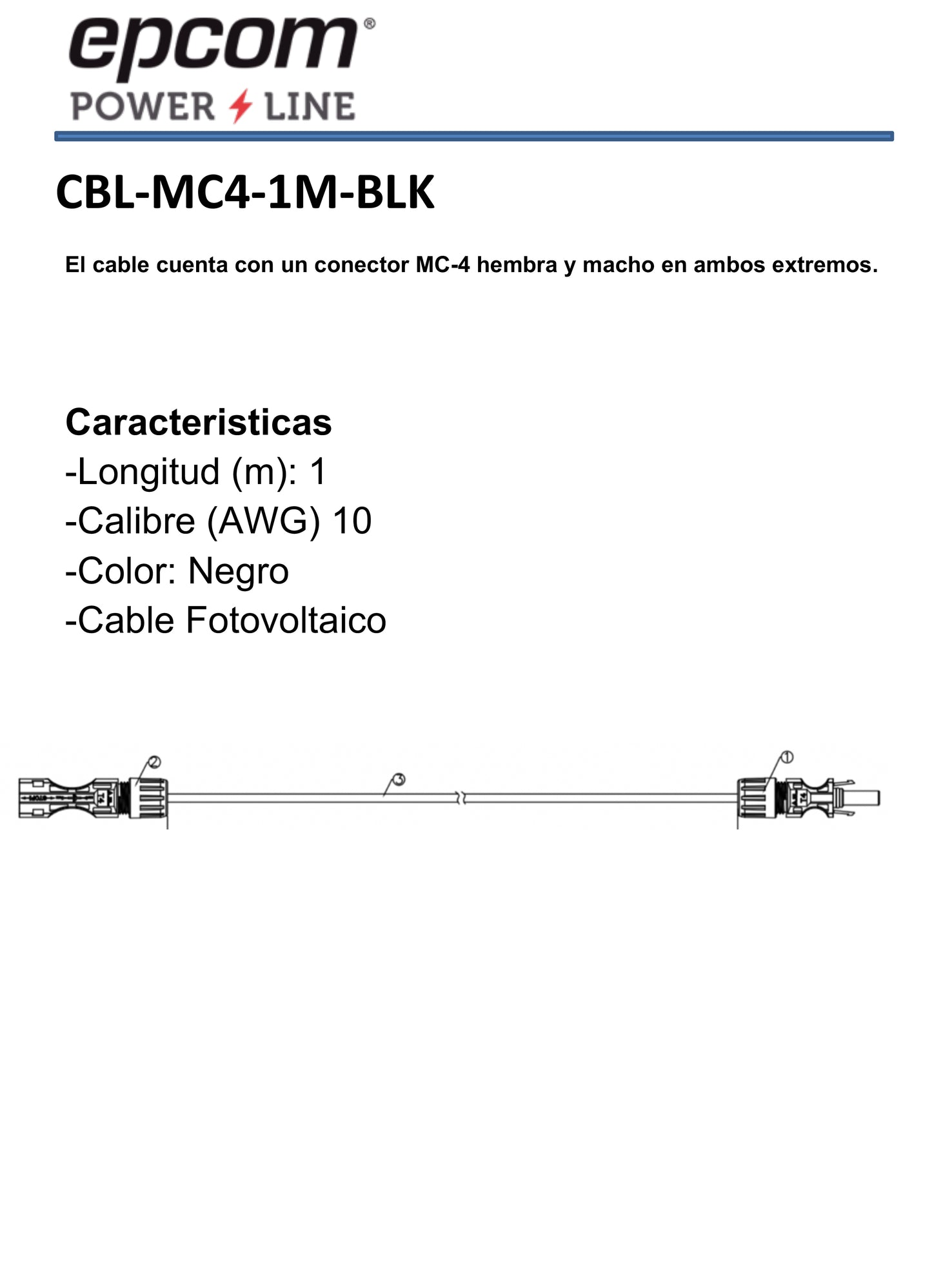 Cable MC4 macho 1 m