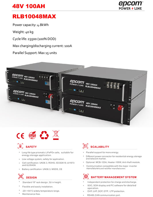 Batería de litio rack EPCOM Powerline 48V 4.8kWh