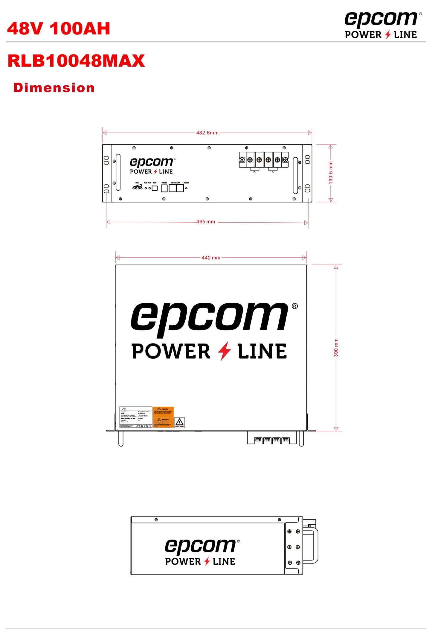 Batería de litio rack EPCOM Powerline 48V 4.8kWh