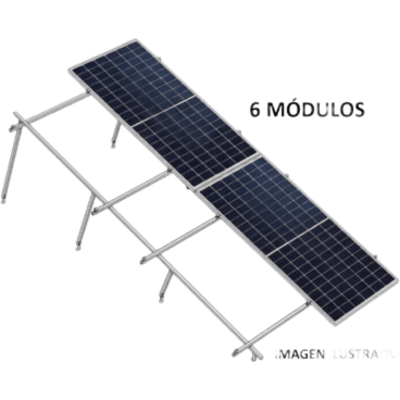 Sistema de Montaje Solar / Losa Plana / 6 Módulos 645 W / 2 Filas / 22° Inclinación / Resistencia 170 km/h / Kit Completo