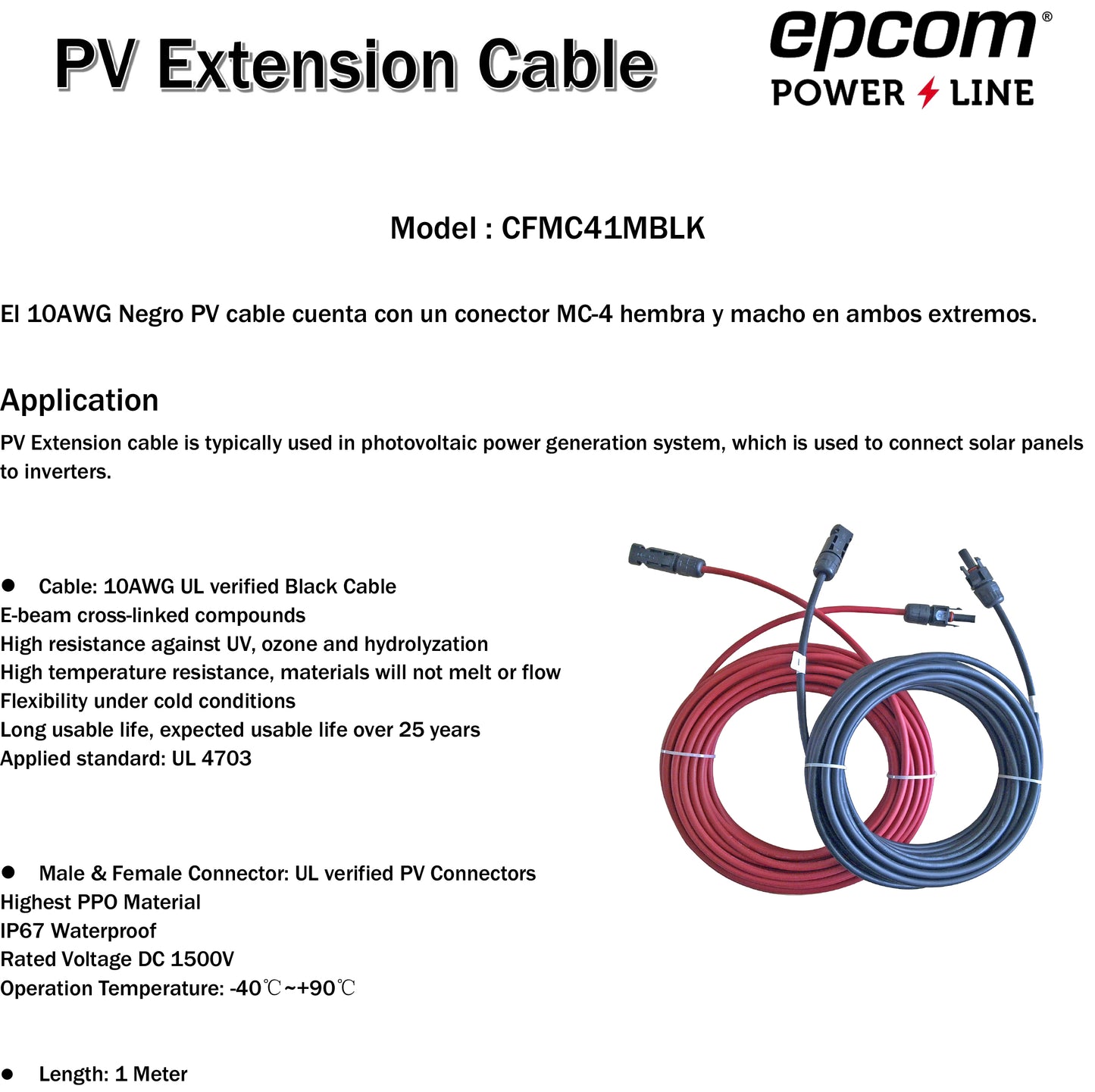 Cable solar con conector MC4 1 m