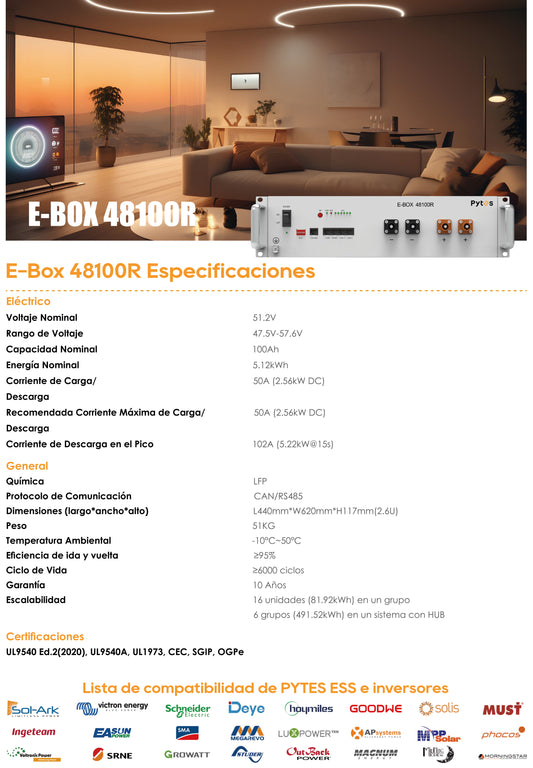 Batería de litio rack 5.12kWh PYTES EBOX48100R