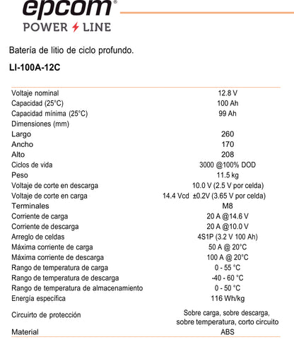 Batería de litio EPCOM Powerline 12.8V 100Ah