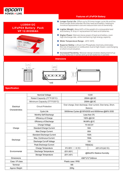 Batería de litio EPCOM Powerline 12.8V 200Ah